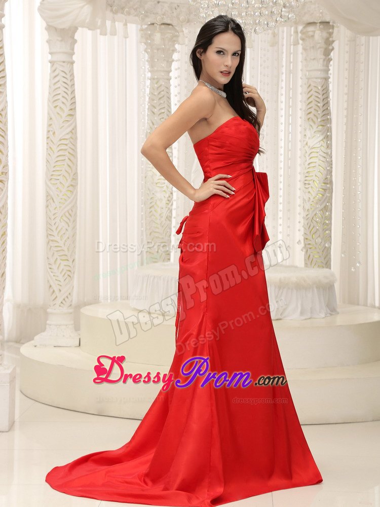 Brooch and Ruches Accent Red Brush Dress for Prom Queen for Cheap