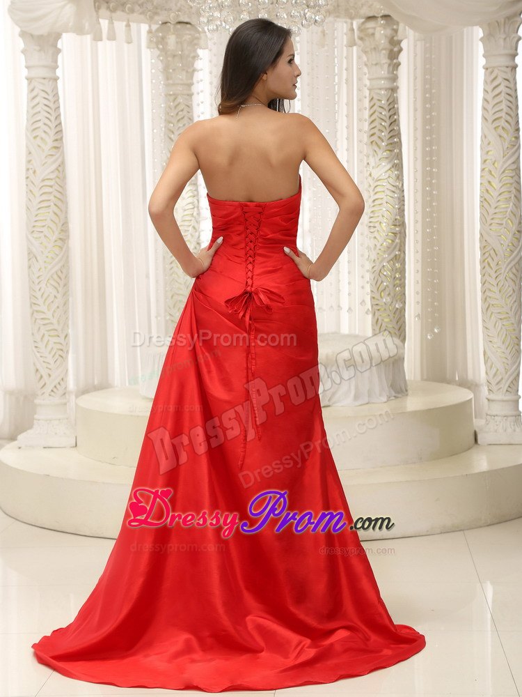 Brooch and Ruches Accent Red Brush Dress for Prom Queen for Cheap