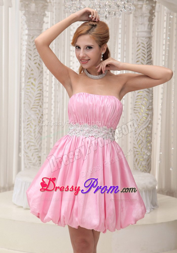 Sassy Pink Mini-length Prom Dress with Ruched Bodice Cheap
