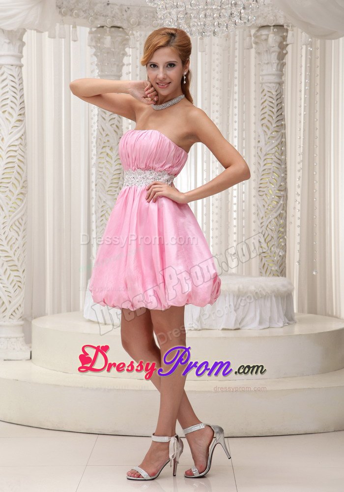 Sassy Pink Mini-length Prom Dress with Ruched Bodice Cheap