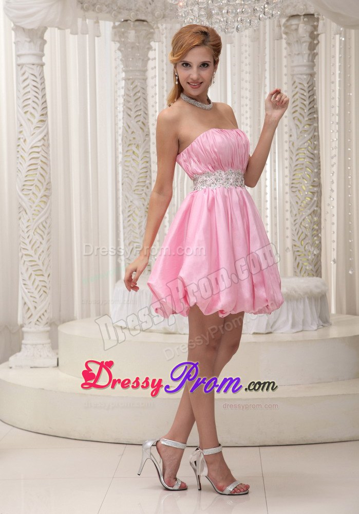 Sassy Pink Mini-length Prom Dress with Ruched Bodice Cheap