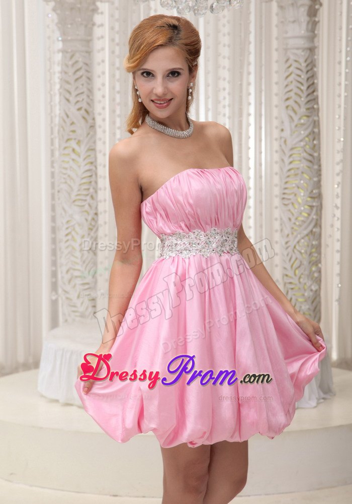 Sassy Pink Mini-length Prom Dress with Ruched Bodice Cheap