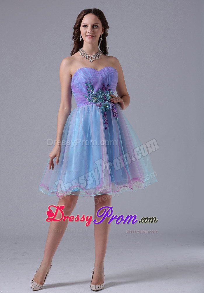 Multi-color Sweetheart Short Prom Gown With Appliques and Ruching
