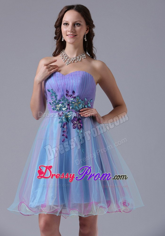 Multi-color Sweetheart Short Prom Gown With Appliques and Ruching