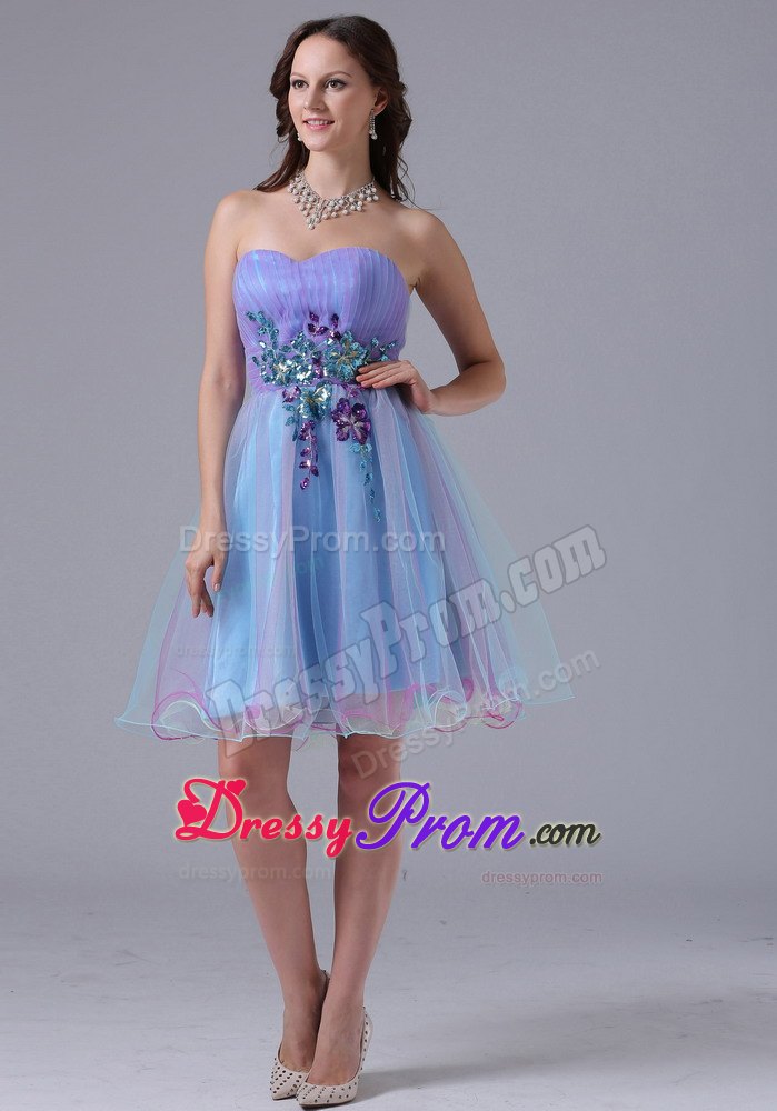 Multi-color Sweetheart Short Prom Gown With Appliques and Ruching