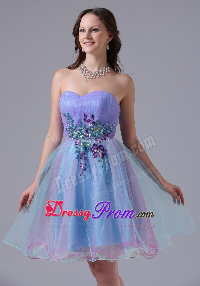 Multi-color Sweetheart Short Prom Gown With Appliques and Ruching