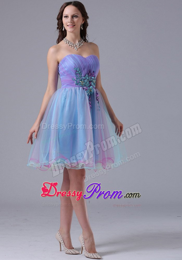 Multi-color Sweetheart Short Prom Gown With Appliques and Ruching