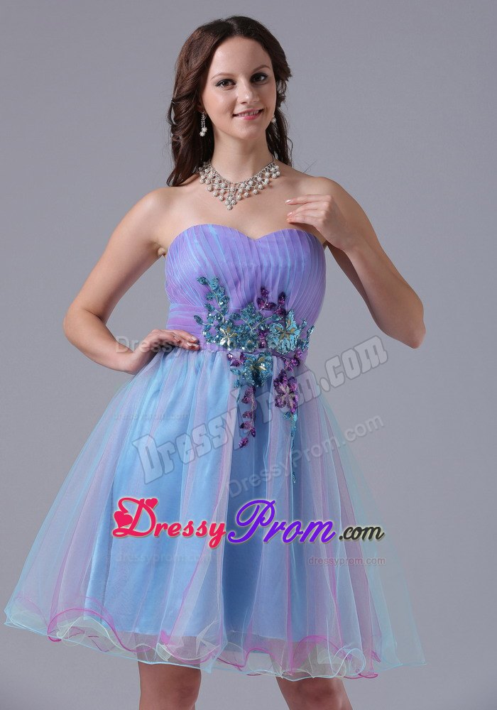 Multi-color Sweetheart Short Prom Gown With Appliques and Ruching