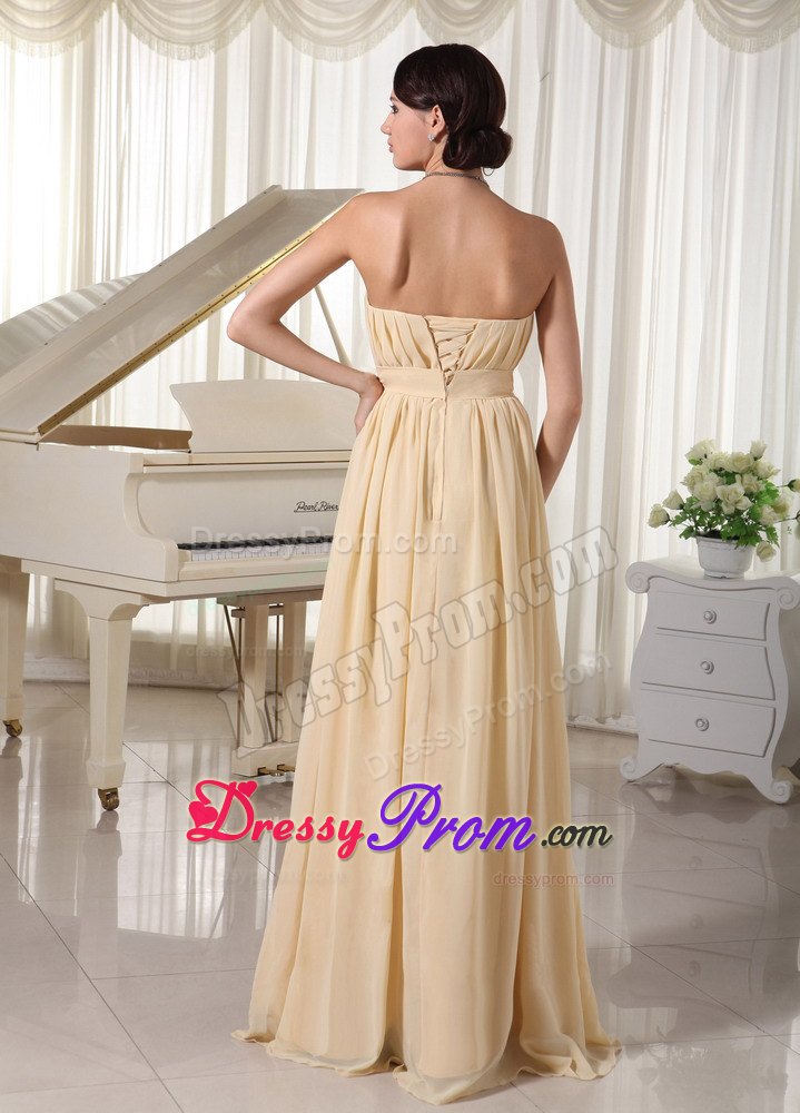 Discount Champagne Ruched Chiffon Dress for Prom with Beading