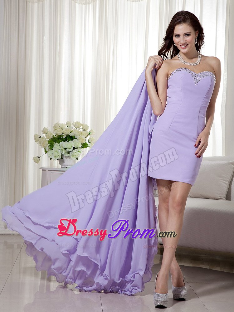 Lilac Detachable Sweetheart High-low Chiffon Prom Dress Brush Train