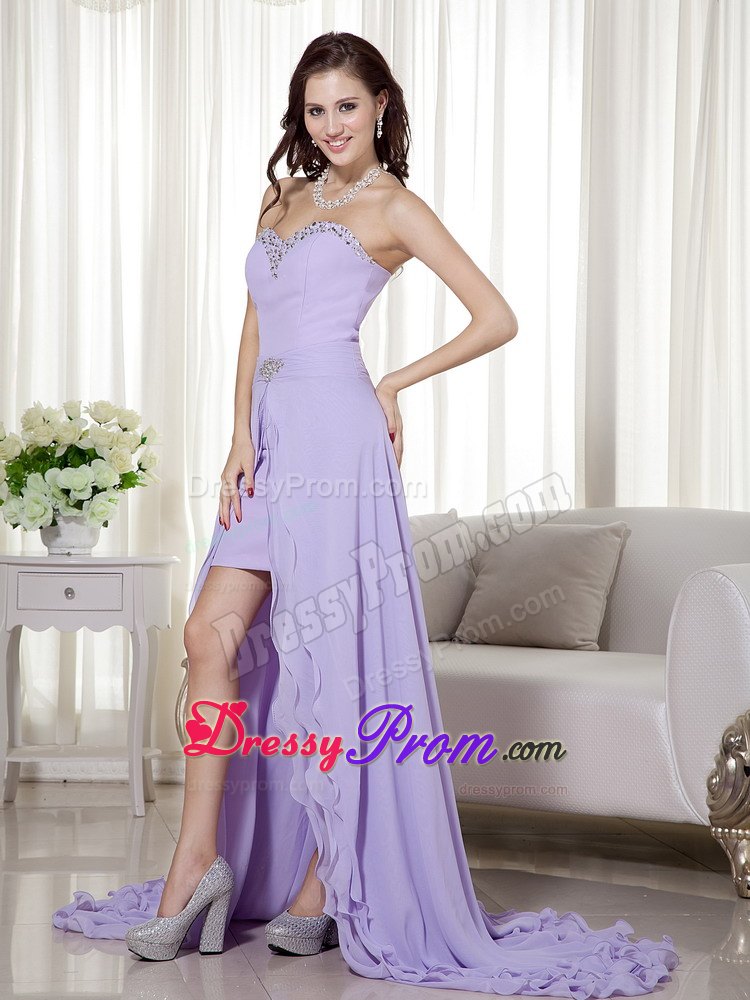 Lilac Detachable Sweetheart High-low Chiffon Prom Dress Brush Train