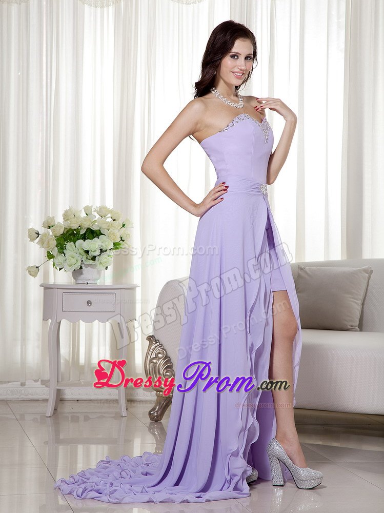 Lilac Detachable Sweetheart High-low Chiffon Prom Dress Brush Train