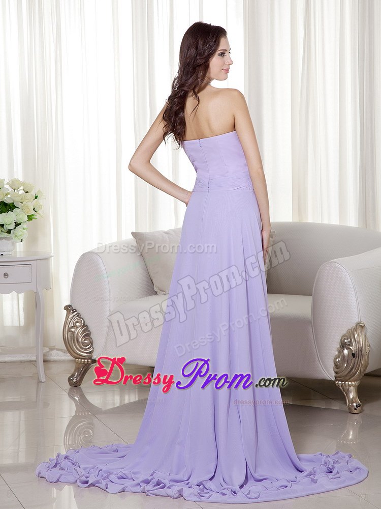 Lilac Detachable Sweetheart High-low Chiffon Prom Dress Brush Train