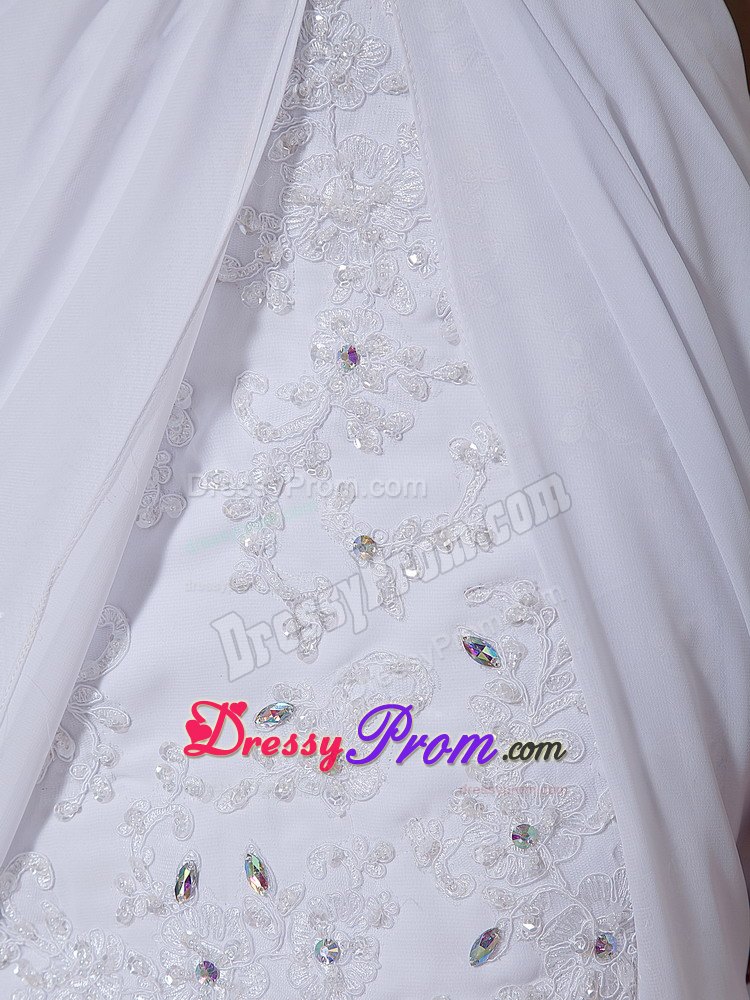 White One Shoulder High-low Chiffon Beading Prom Gown