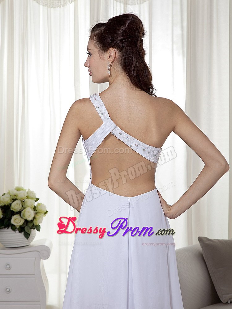 White One Shoulder High-low Chiffon Beading Prom Gown