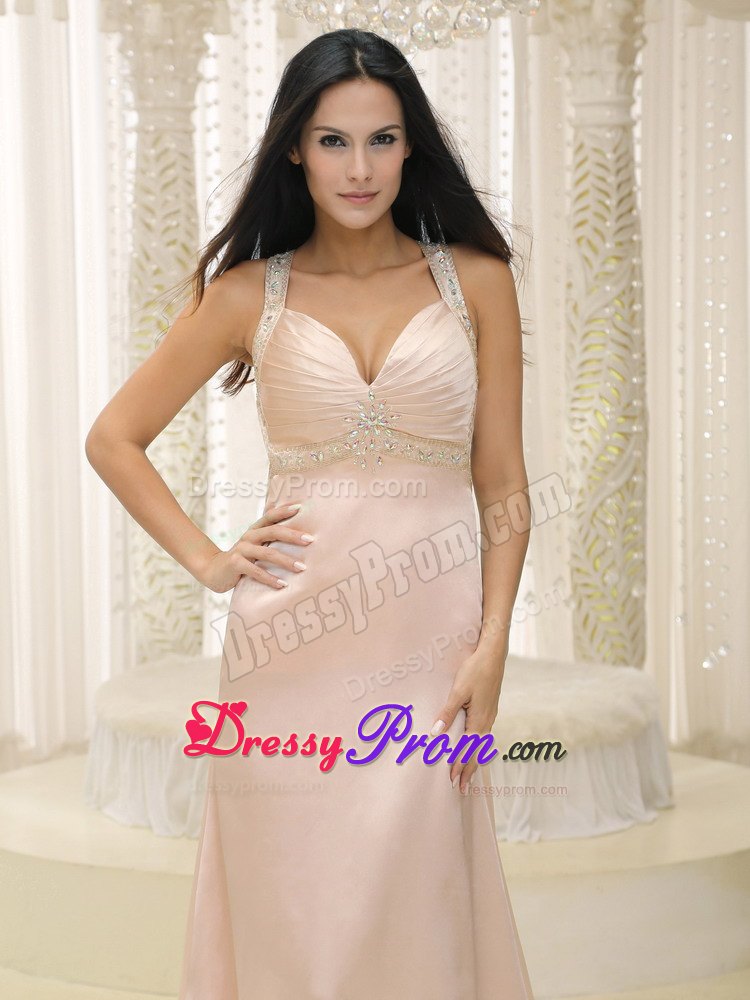 Charming Straps Elastic Woven Satin Ruched Prom Dress