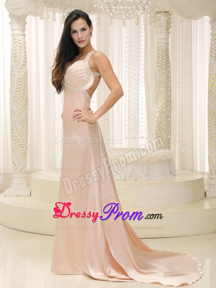 Charming Straps Elastic Woven Satin Ruched Prom Dress