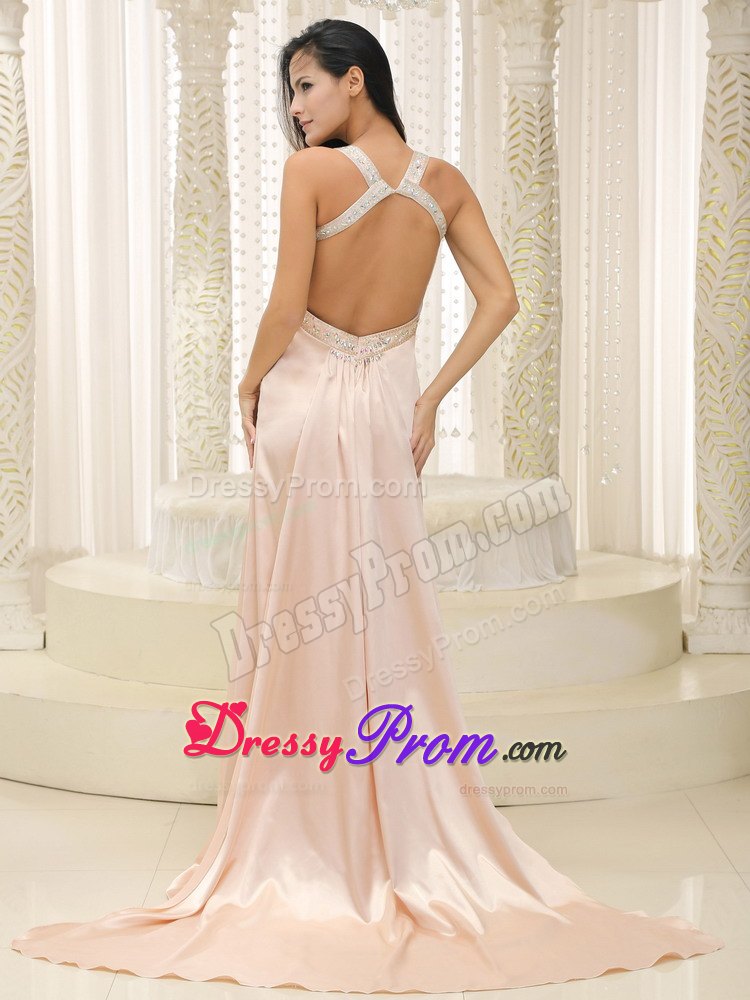 Charming Straps Elastic Woven Satin Ruched Prom Dress