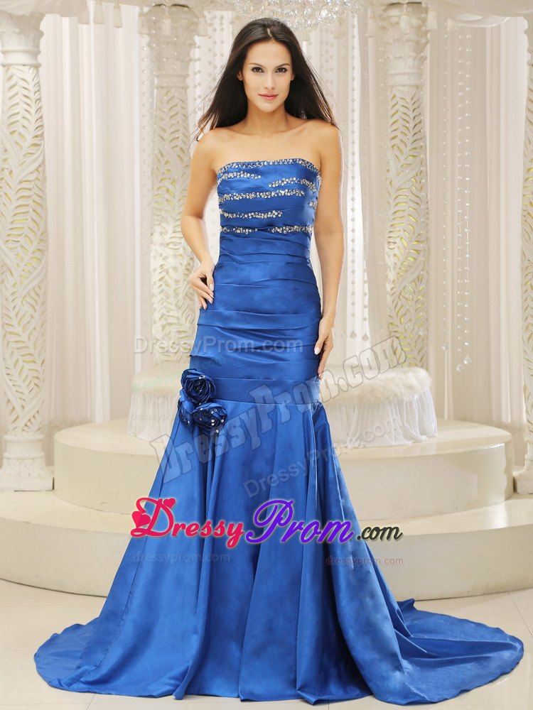 Mermaid Royal Blue Beaded Prom Dress with Court Train