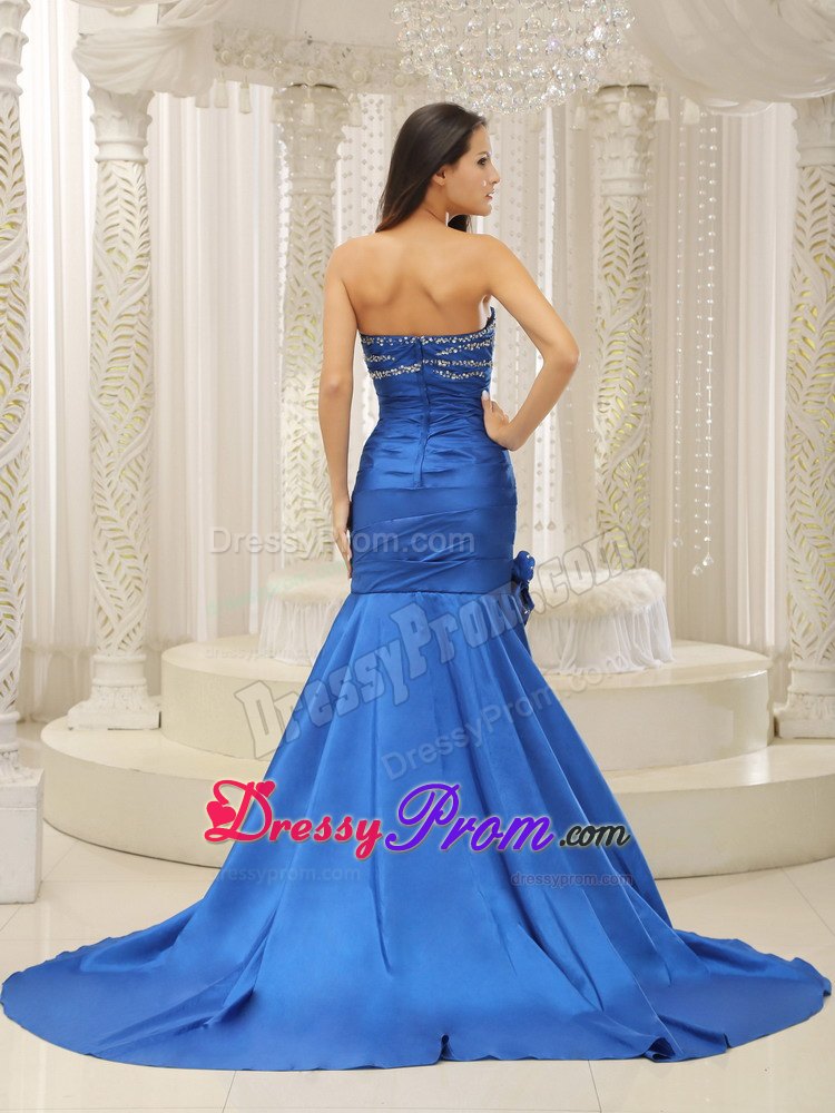 Mermaid Royal Blue Beaded Prom Dress with Court Train