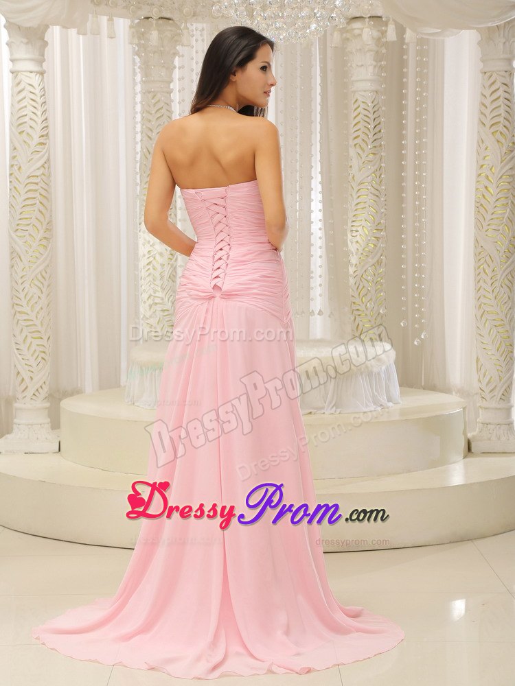Elegant Sweetheart Ruched Pink Prom Dress with Slit on Sale