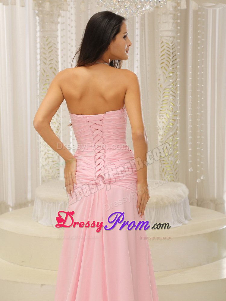 Elegant Sweetheart Ruched Pink Prom Dress with Slit on Sale