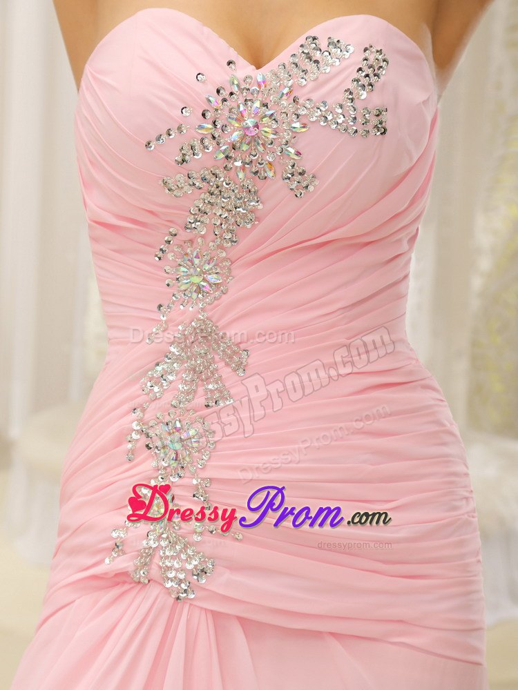 Elegant Sweetheart Ruched Pink Prom Dress with Slit on Sale