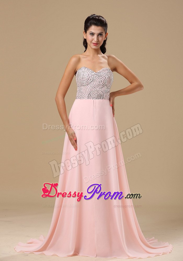 Gorgeous Pink Sweetheart Chiffon Brush Train Prom Dress