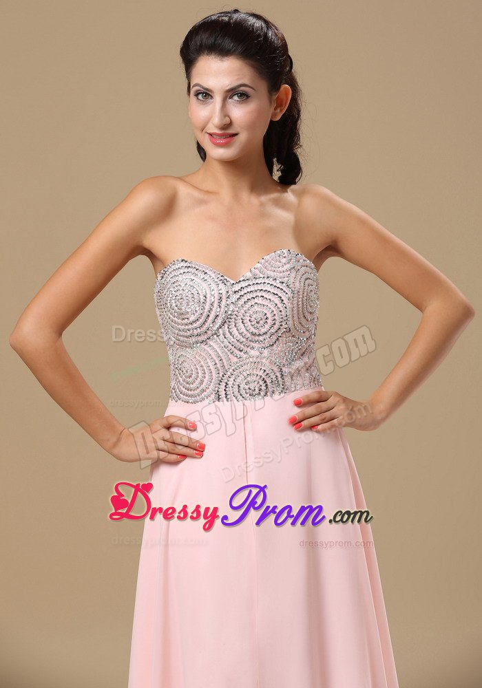 Gorgeous Pink Sweetheart Chiffon Brush Train Prom Dress
