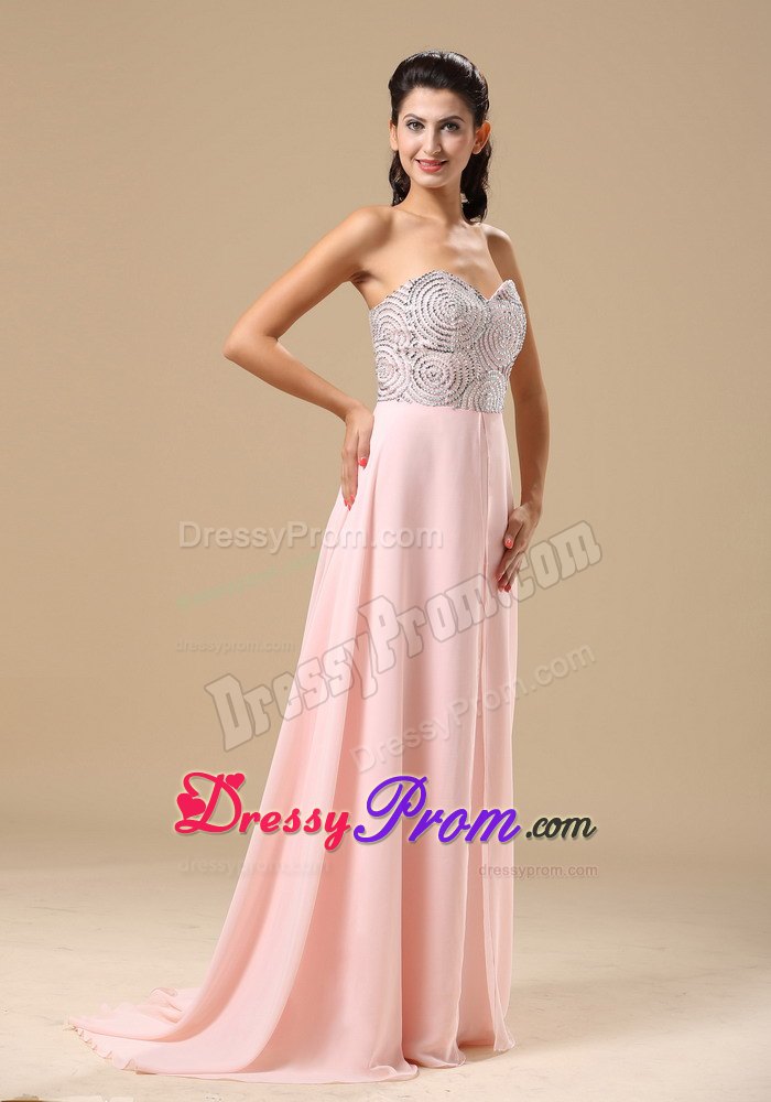 Gorgeous Pink Sweetheart Chiffon Brush Train Prom Dress