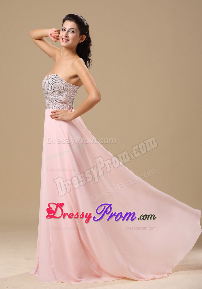 Gorgeous Pink Sweetheart Chiffon Brush Train Prom Dress