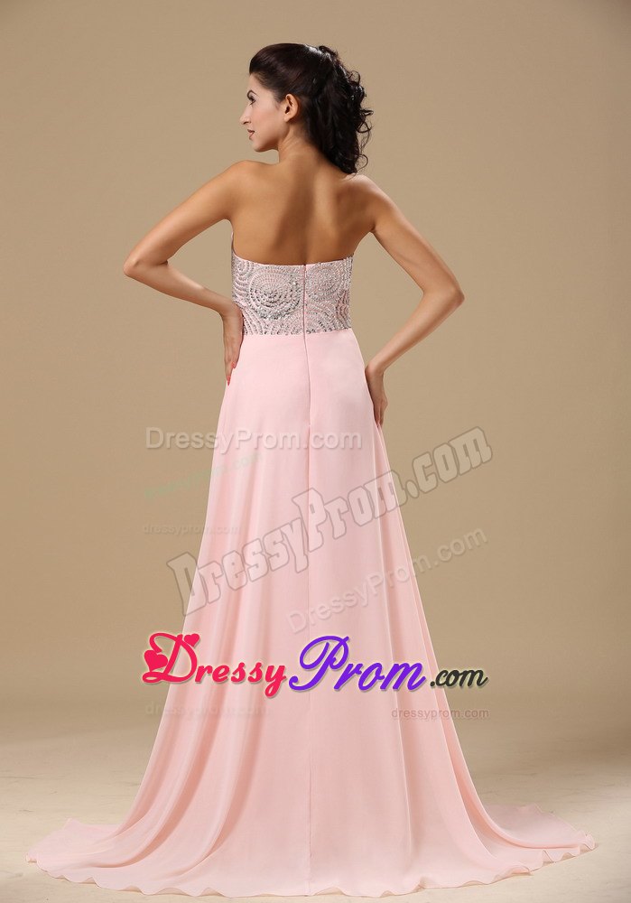 Gorgeous Pink Sweetheart Chiffon Brush Train Prom Dress