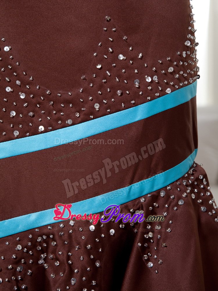 Brown and Blue Mermaid Sweetheart Satin Prom Dress