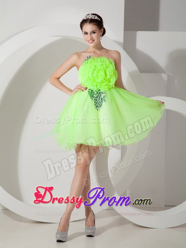 Unique Strapless Short Prom Dress with Hand Made Flowers