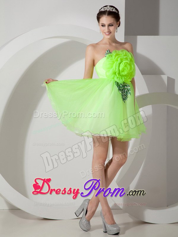 Unique Strapless Short Prom Dress with Hand Made Flowers