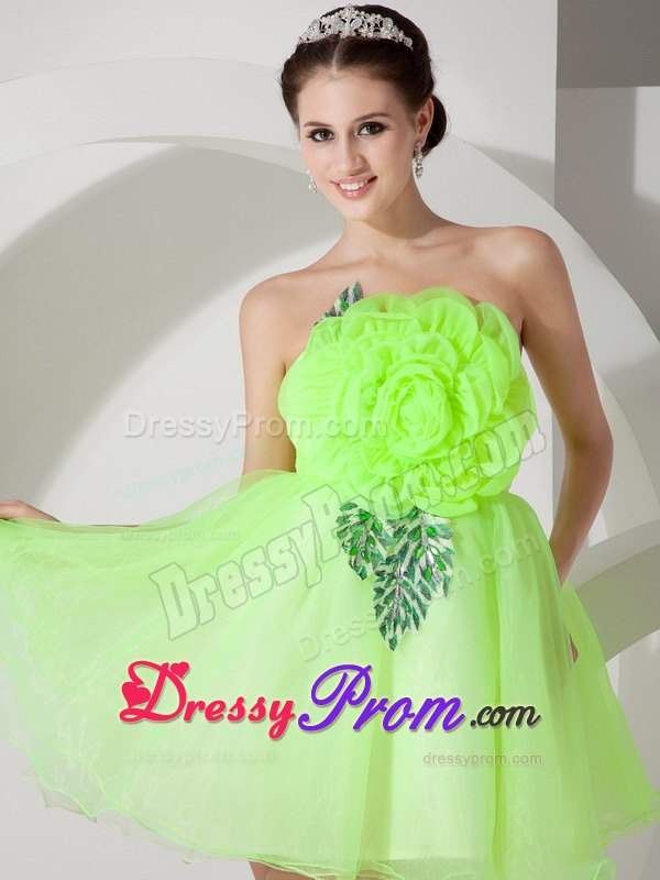 Unique Strapless Short Prom Dress with Hand Made Flowers