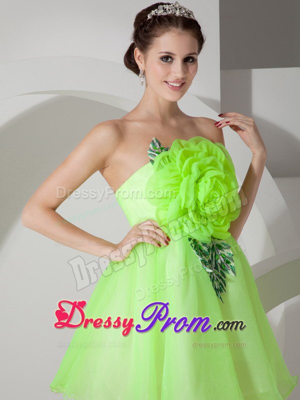 Unique Strapless Short Prom Dress with Hand Made Flowers