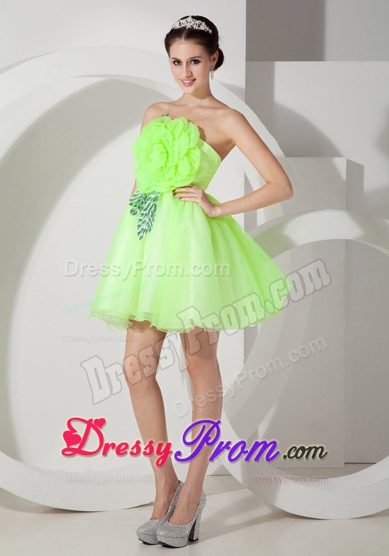 Unique Strapless Short Prom Dress with Hand Made Flowers