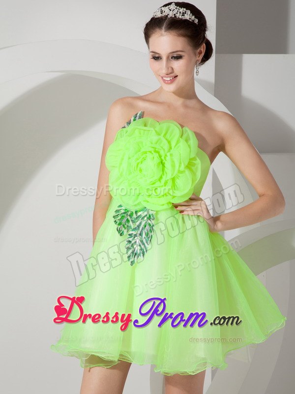 Unique Strapless Short Prom Dress with Hand Made Flowers