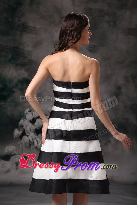 Black and White A-line Strapless Knee-length Prom Dress
