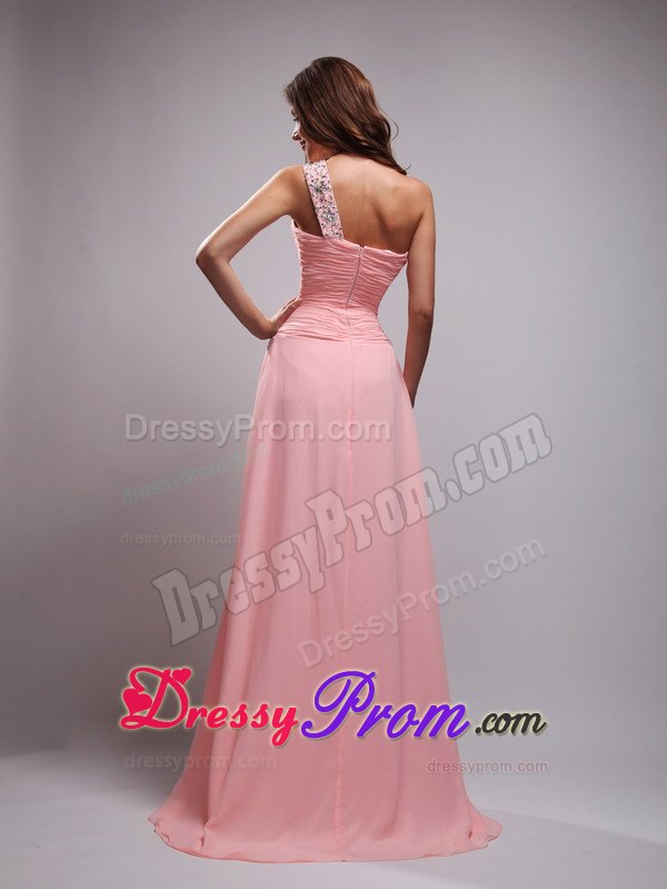 Empire One Shoulder Brush Train Chiffon Beaded Prom Dress