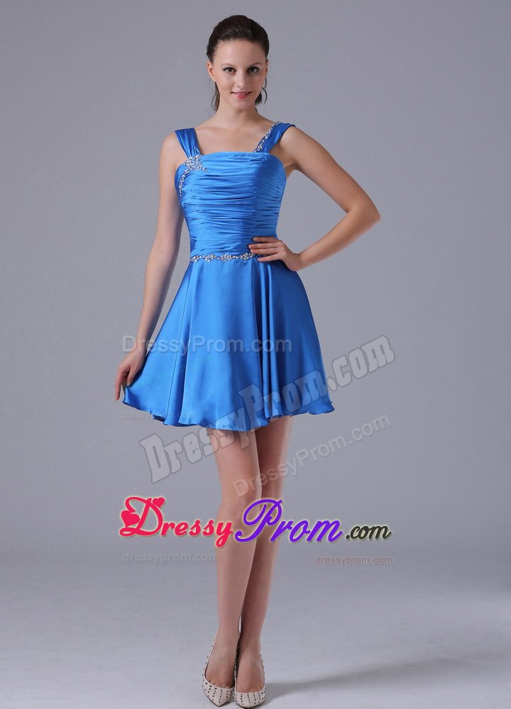 Sassy Royal Blue Straps Ruched Prom Dress with Beading