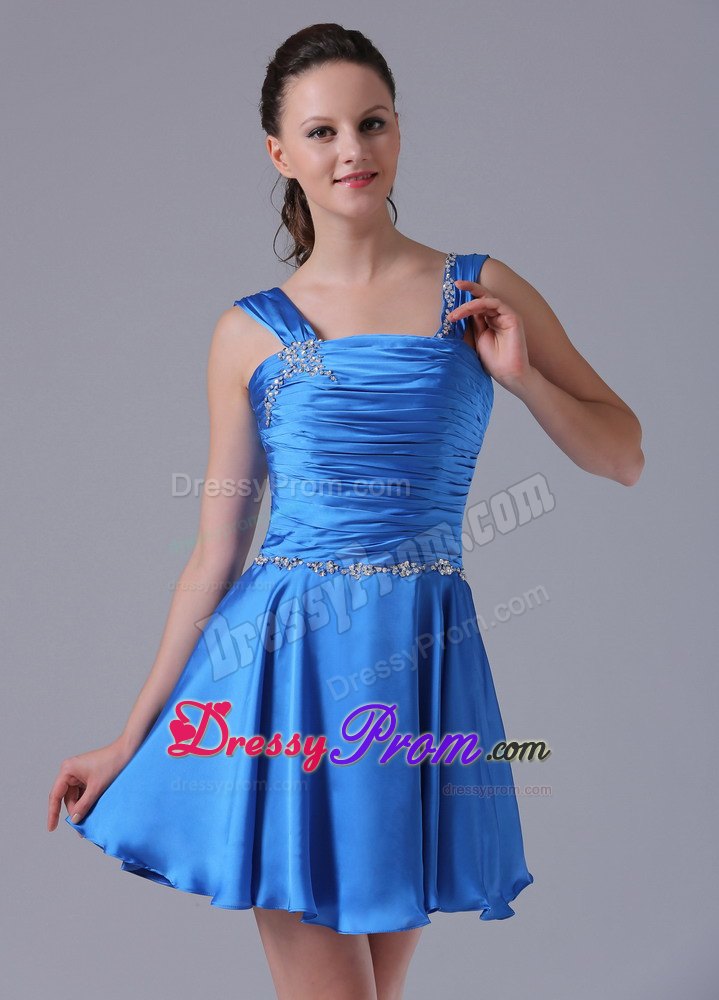 Sassy Royal Blue Straps Ruched Prom Dress with Beading