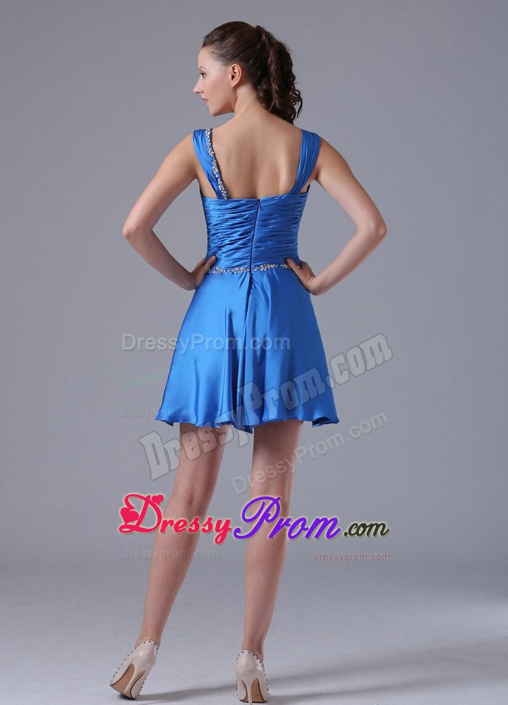 Sassy Royal Blue Straps Ruched Prom Dress with Beading