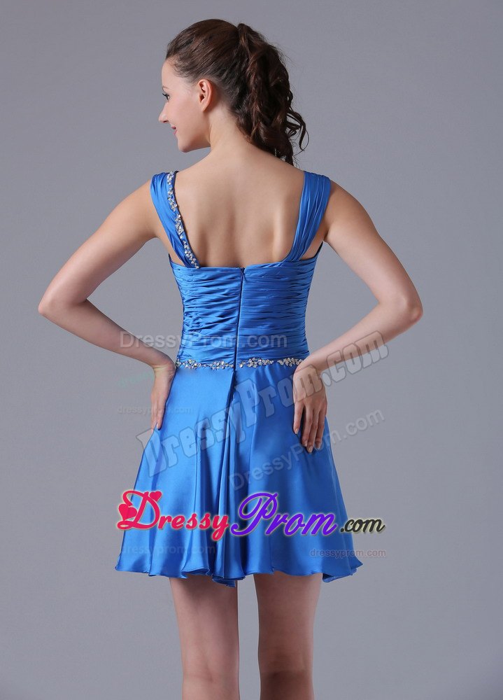 Sassy Royal Blue Straps Ruched Prom Dress with Beading