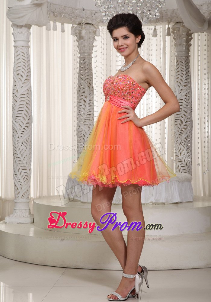 Two-tone A-line/Princess Sweetheart Mini-length Tulle Beading Prom Dress