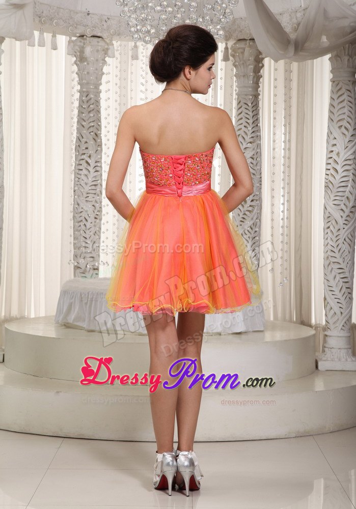 Two-tone A-line/Princess Sweetheart Mini-length Tulle Beading Prom Dress