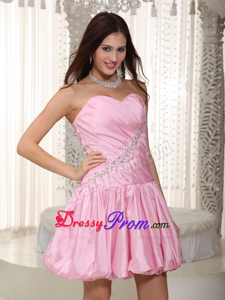 Pink Sweetheart Mini-length Taffeta Beading Prom Dress with Buble Skirt