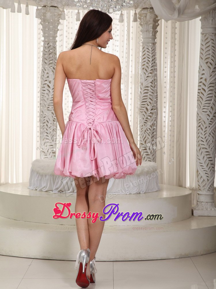 Pink Sweetheart Mini-length Taffeta Beading Prom Dress with Buble Skirt