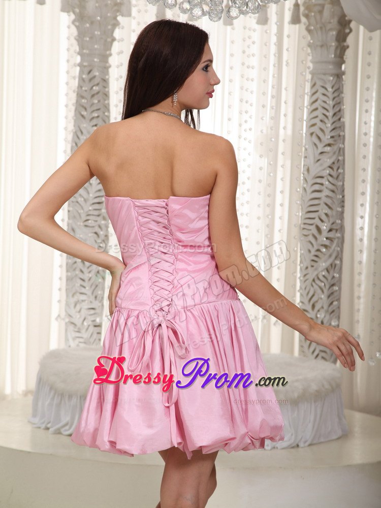 Pink Sweetheart Mini-length Taffeta Beading Prom Dress with Buble Skirt